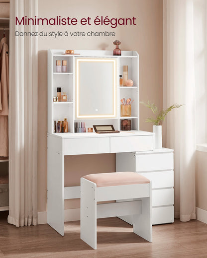 Coiffeuse Chambre avec LED Vasagle – Miroir, Tiroirs