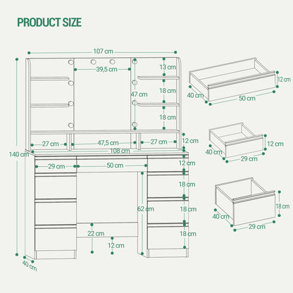 Coiffeuse LED – Miroir HD & Tiroirs