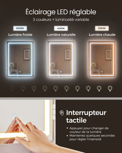 Coiffeuse Chambre avec LED Vasagle – Miroir, Tiroirs
