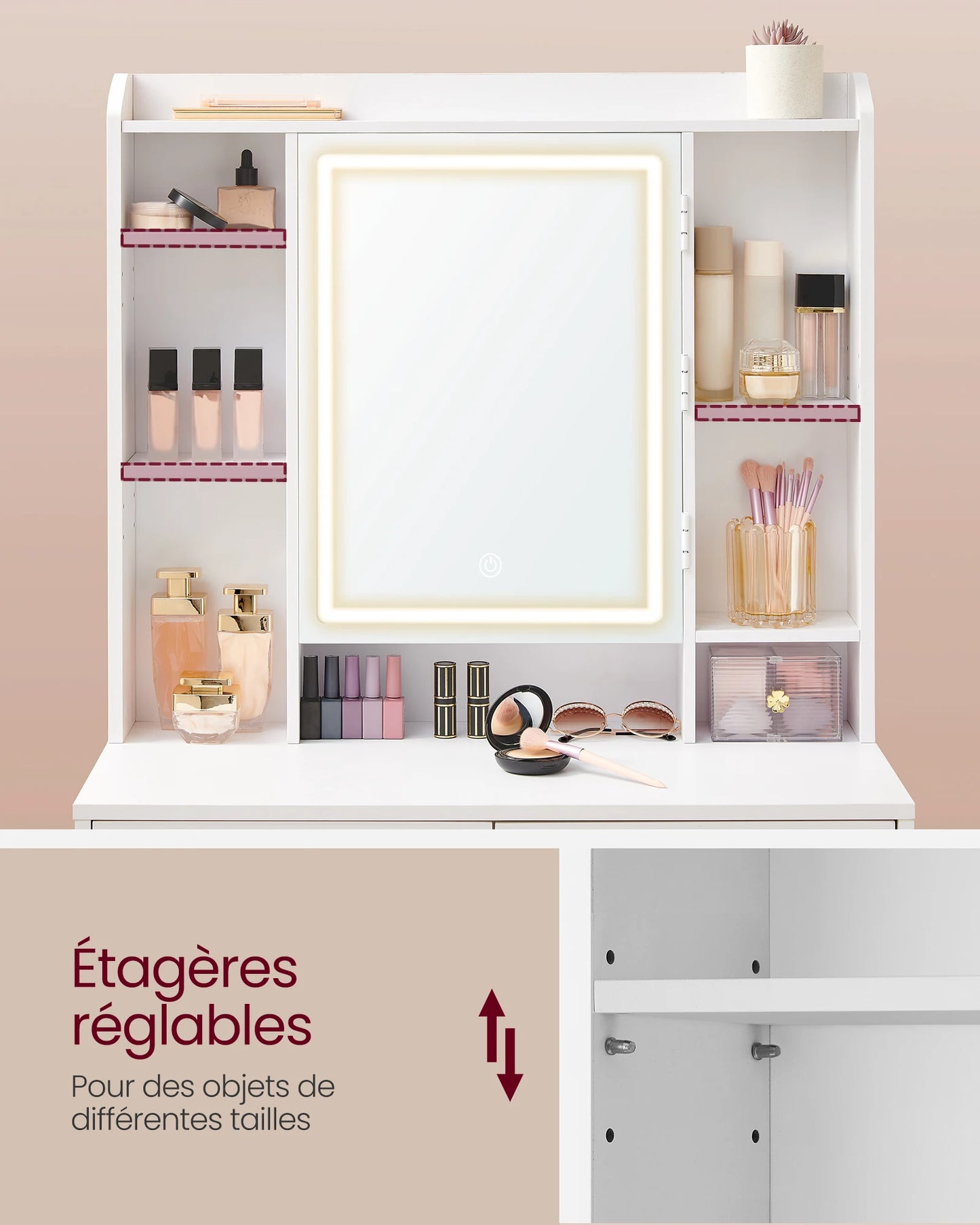 Coiffeuse Chambre avec LED Vasagle – Miroir, Tiroirs