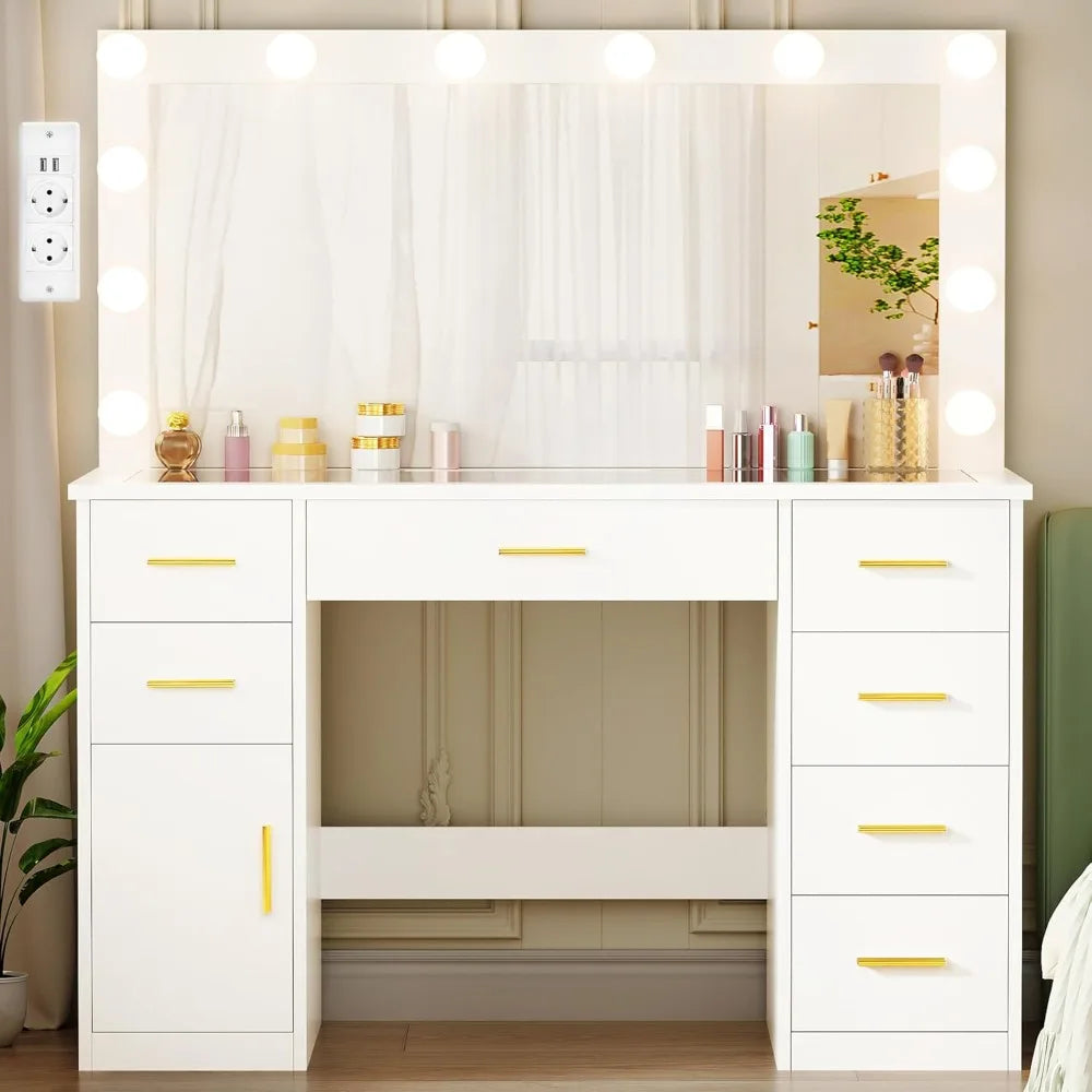 Grande Coiffeuse LED Réglable - Prise intégré