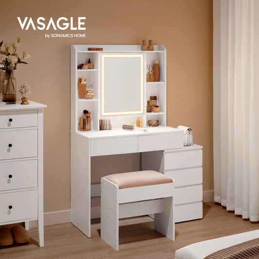 Coiffeuse Chambre avec LED Vasagle – Miroir, Tiroirs